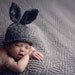 Knit Baby / 6-12 Month Bunny Rabbit Hat, Knitted Easter Photo Prop, Biscuit tweed color, Carrot