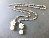 vintage old long necklace with dangling cluster of pearls pendants scarf necklace