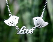 Birds in Love Necklace, Sterling Silver chain available