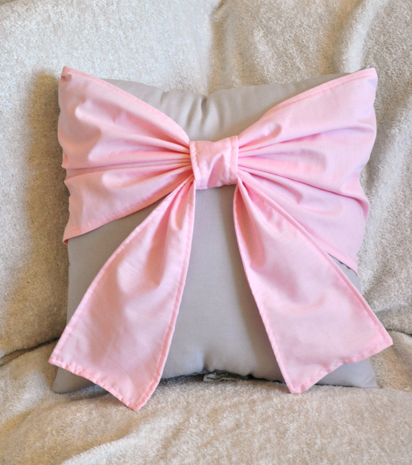 Throw Pillow - Decorative Pillow -  Light Pink Big Bow on Light Gray Pillow