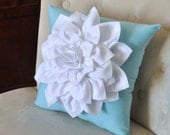 White Dahlia Felt Flower on Blue Pillow NEW BEDBUGGS DESIGN