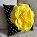 Yellow Black and White Polka Dot Flower Pillow 18 x 18