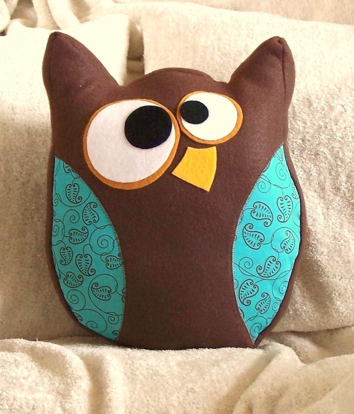 Hooter The Owl Pillow Blue and Brown Designer Limited Quantity