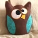 Hooter The Owl Pillow Blue and Brown Designer Limited Quantity