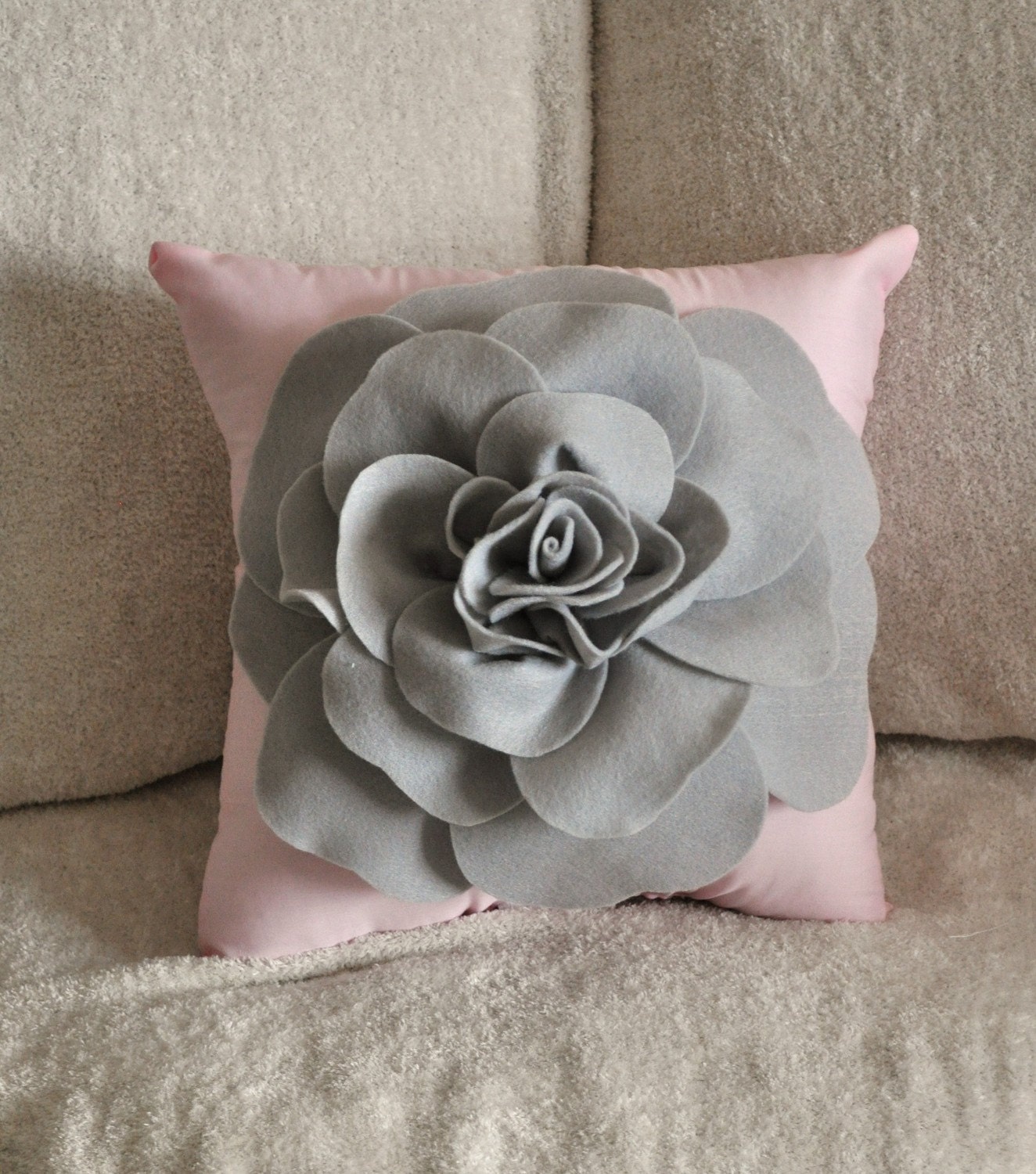 Pillows - Light Grey Rose on Light Pink Pillow 14x14