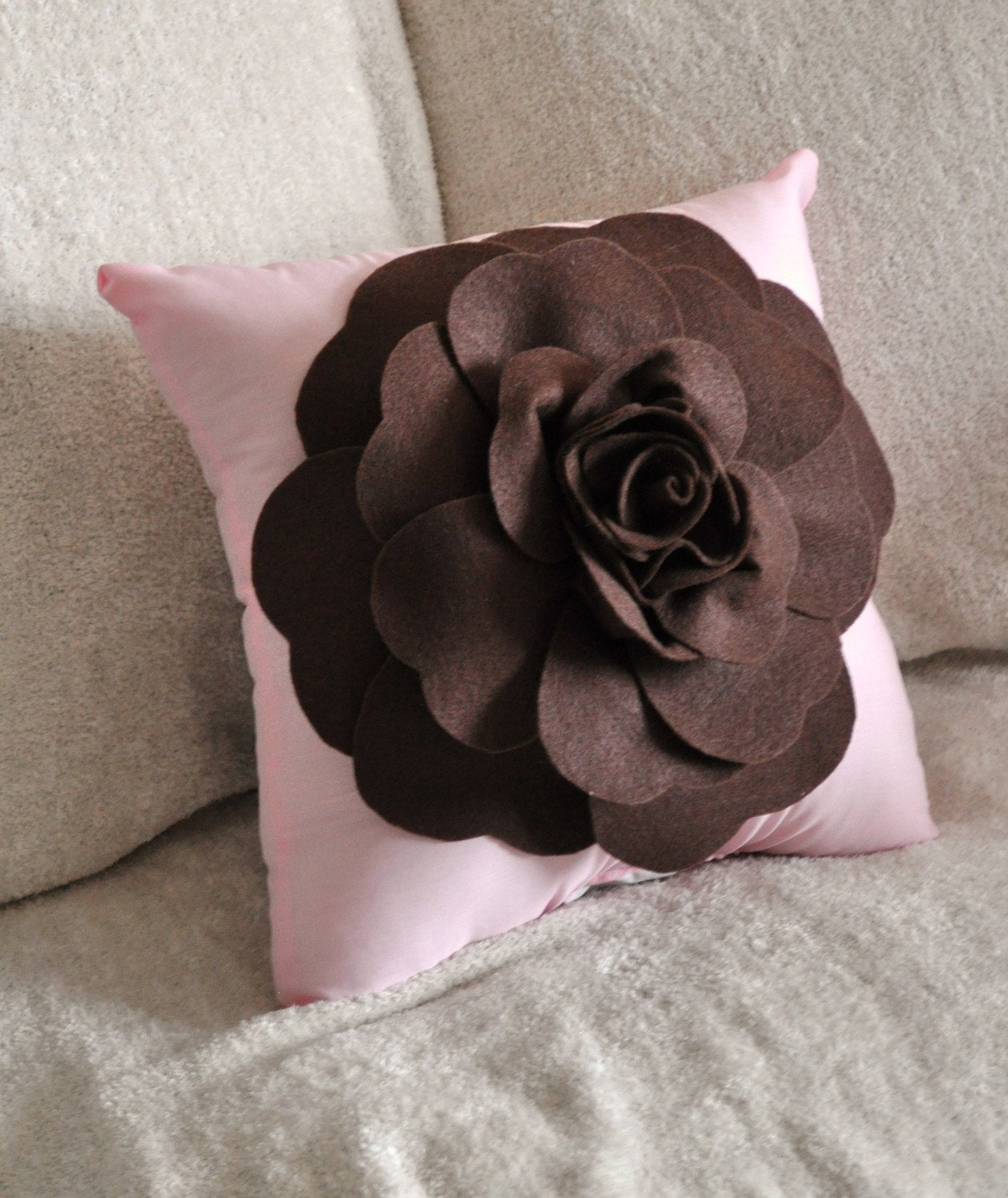 Chocolate Brown Rose on Light Pink Pillow