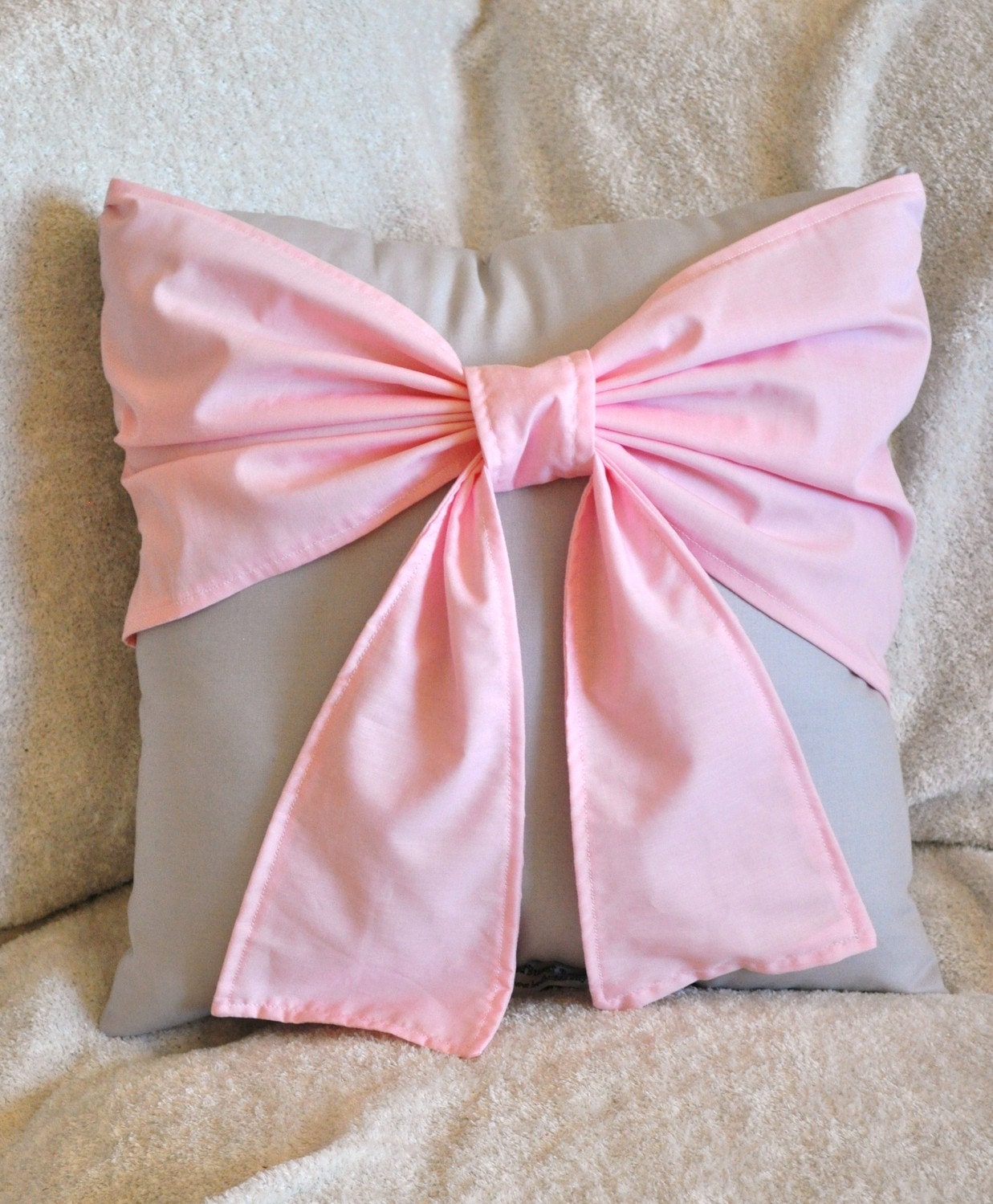 Throw Pillow - Decorative Pillow - Light Pink Big Bow on Light Gray Pillow