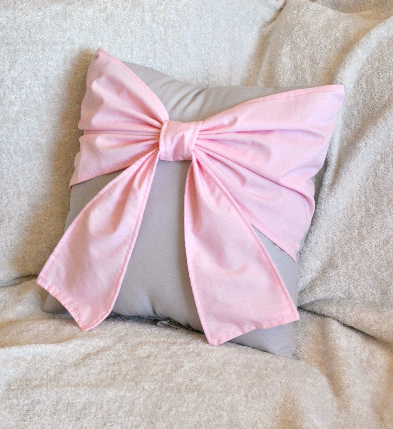 Throw Pillow - Decorative Pillow - Light Pink Big Bow on Light Gray Pillow