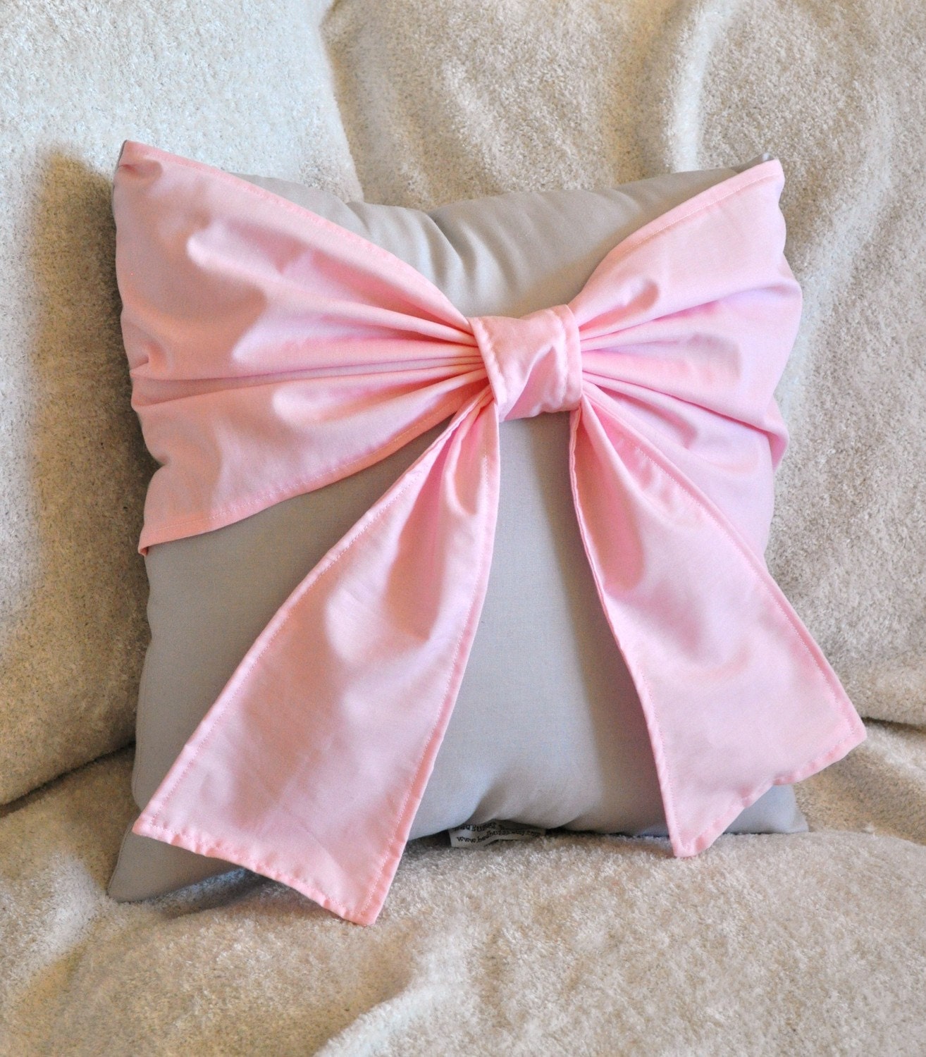 Throw Pillow - Decorative Pillow - Light Pink Big Bow on Light Gray Pillow