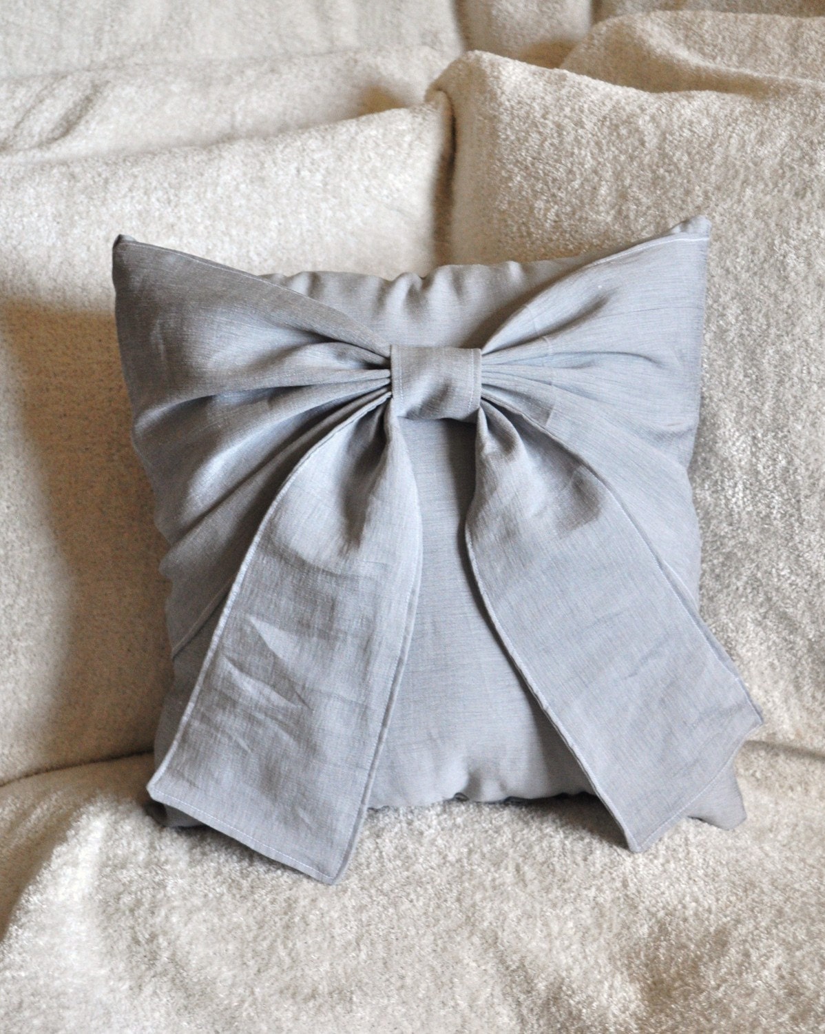 Throw Pillow - Decorative Pillow - Light Pink Big Bow on Light Gray Pillow