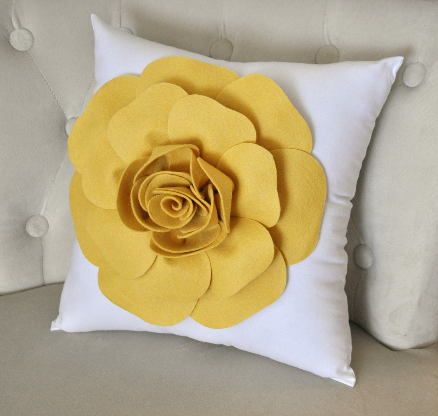 Yellow Pillow - Mellow Yellow Rose on White Pillow