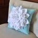 White Dahlia Felt Flower on Blue Pillow NEW BEDBUGGS DESIGN