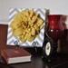THREE - Wall Flower -Mellow Yellow Dahlia on Gray and White Chevron 12 x12" Canvas Wall Art- 3D Felt Flower