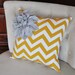 Gray Corner Dahlia on Mustard and White Zigzag Pillow 14 X 14 -Chevron Flower Pillow- Zig Zag Pillows