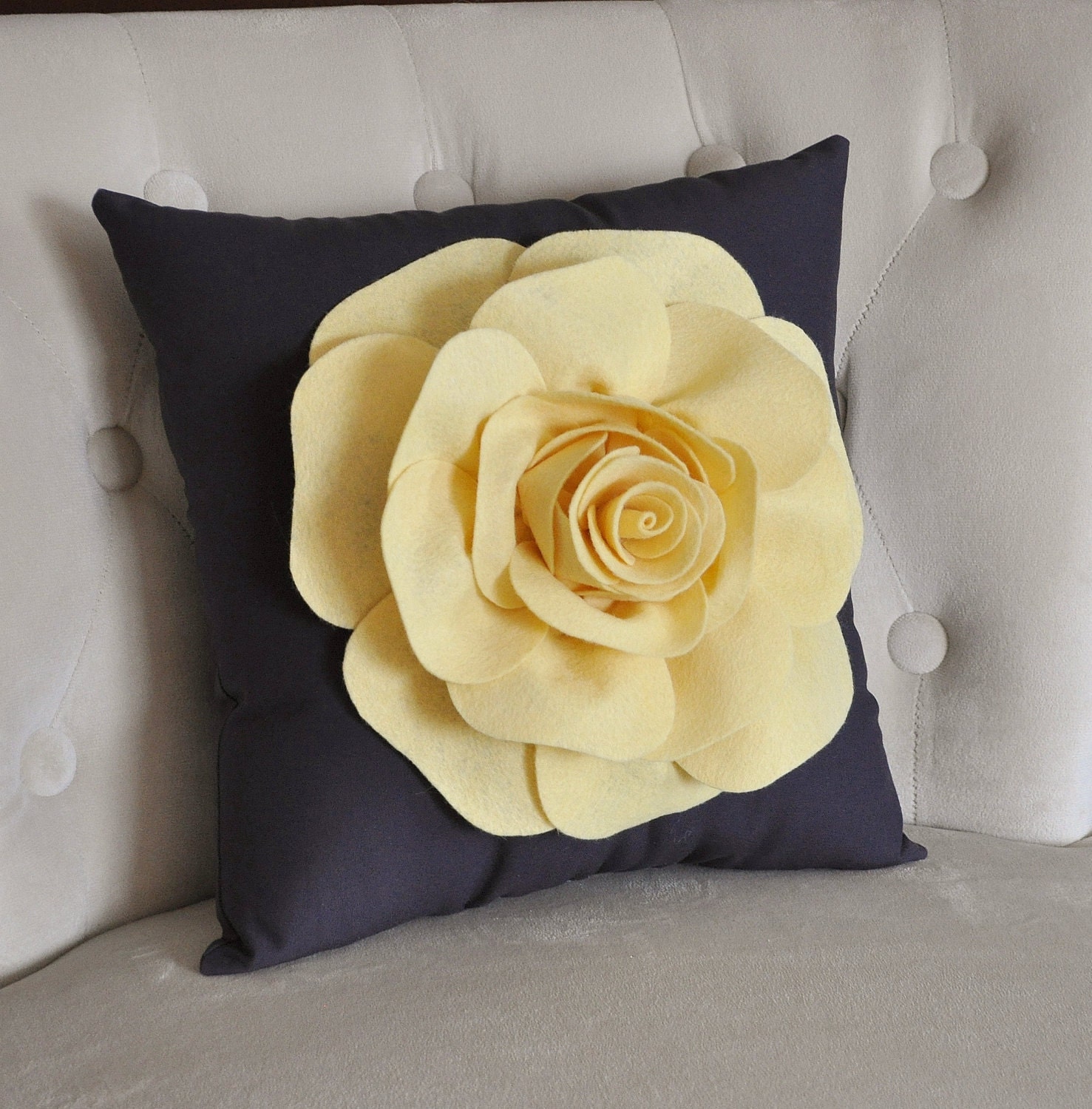 Light Yellow Rose on Gray Pillow