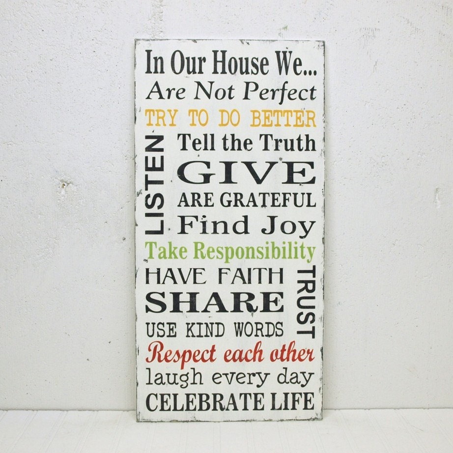 Family Rules Wood Sign In Our House We are Not Perfect