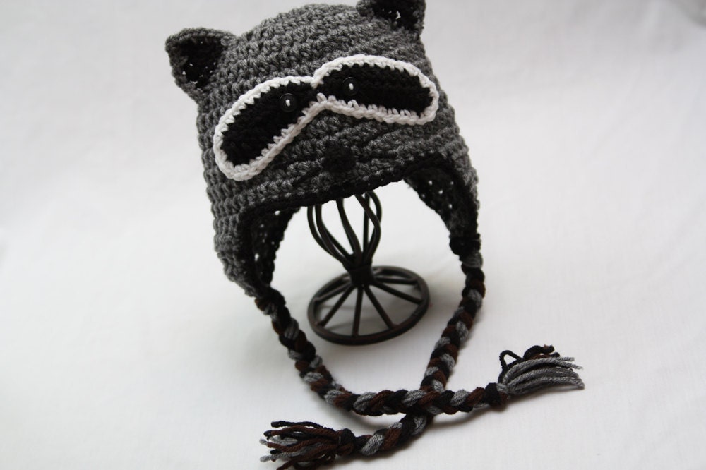 Raccoon Earflap Hat - 5t-adult sizes
