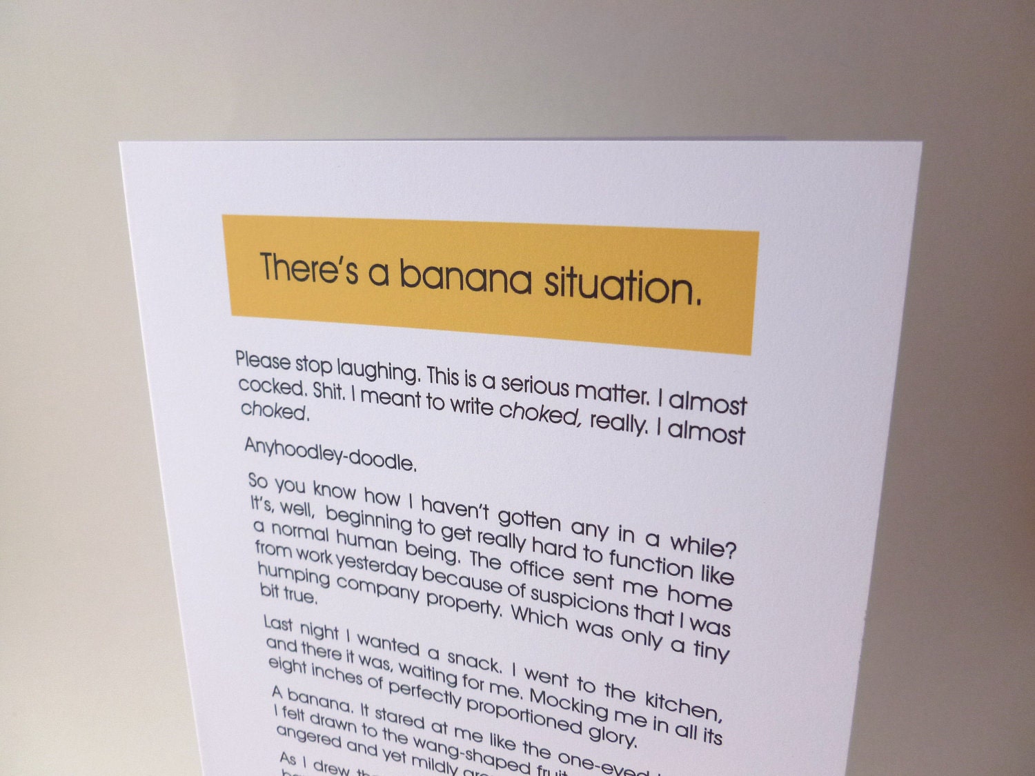 Funny R-rated birthday card - "The Banana Situation" - for someone single