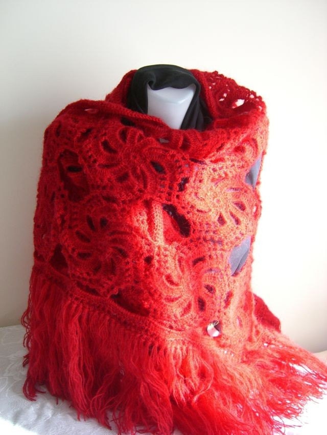 Handmade Red Shawl - Mother's Day Gift Idea - Ready To Ship - Crochet Cowl