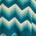Vintage Crocheted Afghan Turquoise White Lemon Ripple