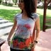red flowers pink seagulls women t-shirt top tie dye printing spring fashion animal theme without printed stones one side printed