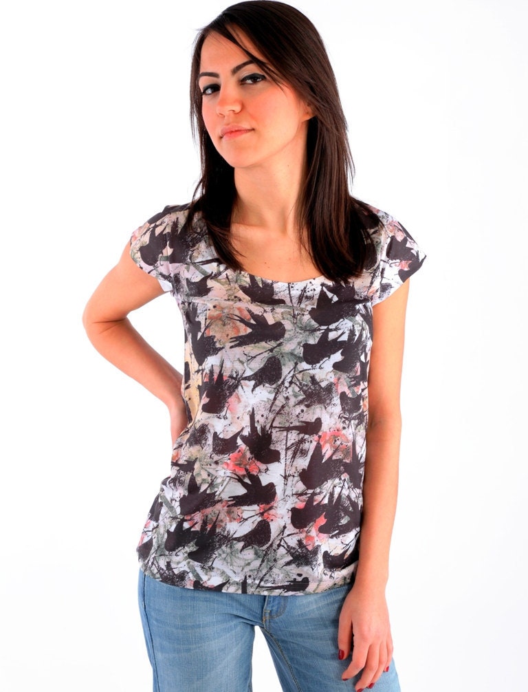 Black birds spring fashion new design women t shirt