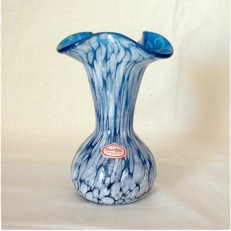 Rainbow Art Glass Vase W VA Blue Spatter Double by TatteredLace