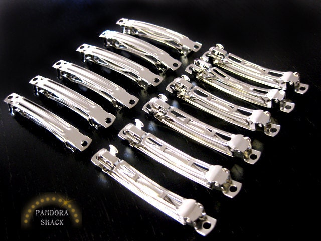 50 French Barrette hair clips in silver. 2.25 inch or 6 cm. M/L size. Create your own Hair Accessories. Fast Shipping. Wholesale price
