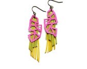 Neon Earrings Geometric Triangles and Fringe Leather Earrings