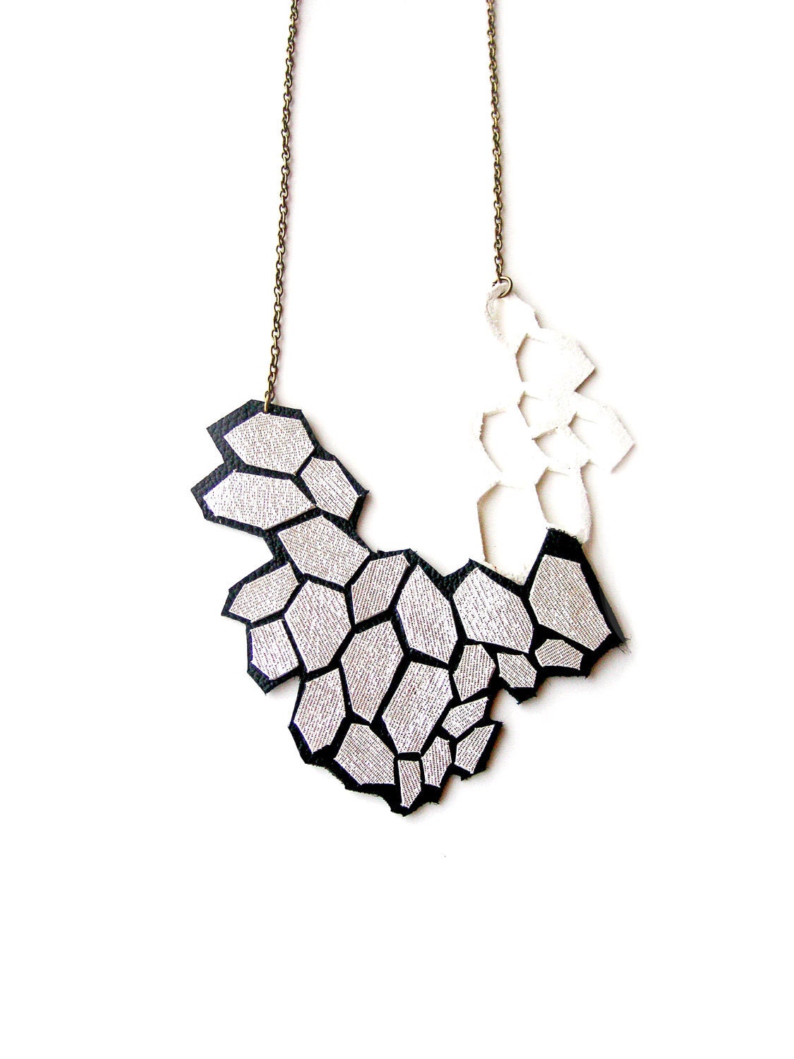 Geometric Necklace Leather Modern Silver Cells