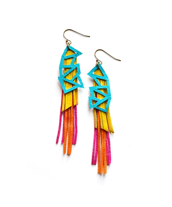 Geometric Leather Earrings Triangle Color Block Statement Earrings