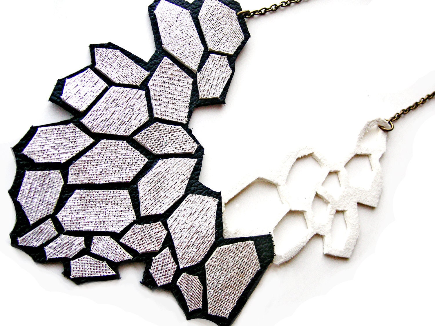 Geometric Necklace Leather Modern Silver Cells