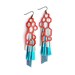 Geometric Leather Earrings Pink Hexagons and Teal Fringe