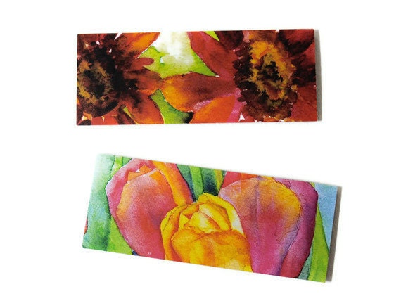 Floral Magnet Set of Two - Watercolor Tulips and Sunflowers