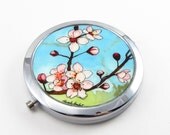 Japanese Cherry Blossoms compact mirror, botanical pocket mirror, floral accessory, LIMITED EDITION