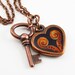 Valentine-- Music Lovers --Hand Painted Key to My Heart Necklace, Redhead, Copper Key Charm, Heart Jewelry