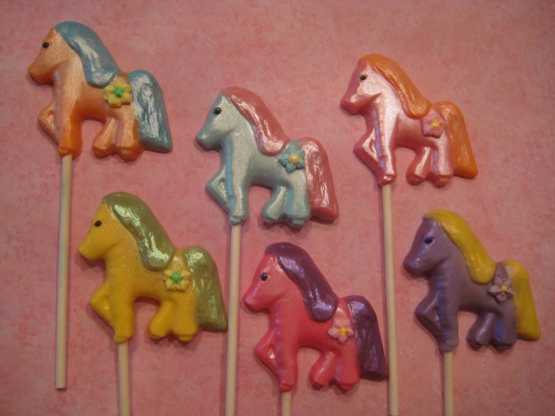24 Shimmery Princess Pony White Chocolate Party Favor Lollipops