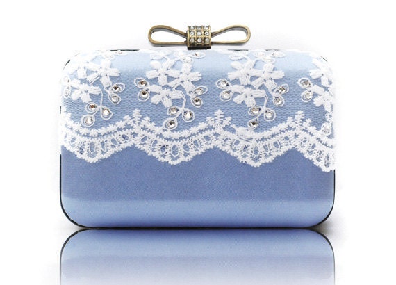 Bling Bling Chain Box Clutch Luxury Victorian Light Blue Bag White Lace Party Rhinestone Wedding Purse Minaudiere - ifashionlady