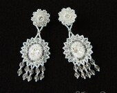 Long Eye-catching Bridal Earrings With Clear Swarovski Crystals And Seed Beads