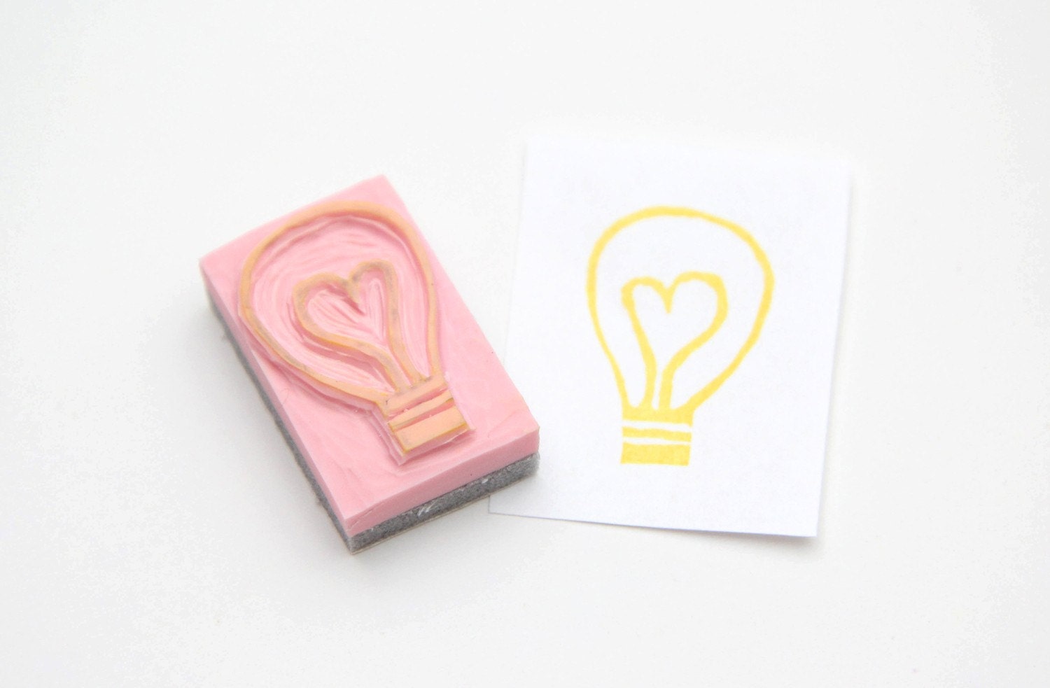 Heart Light Bulb Hand Carved Rubber Stamp For Arylic Blocks