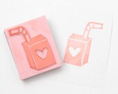 Heart Juice Box Hand Carved Stamp for Acrylic Blocks