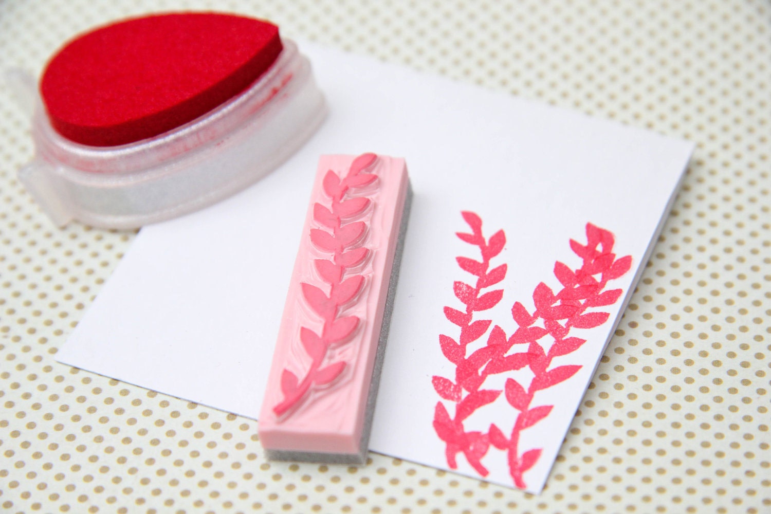 Leafy Stem Hand Carved Rubber Stamp for Acrylic Blocks