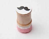 Mini Mustache Hand Carved Rubber Stamp on Spool