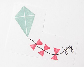 Joyful Flying Kite Hand Carved Rubber Stamp for Acrylic Blocks