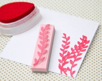 Leafy Stem Hand Carved Rubber Stamp for Acrylic Blocks