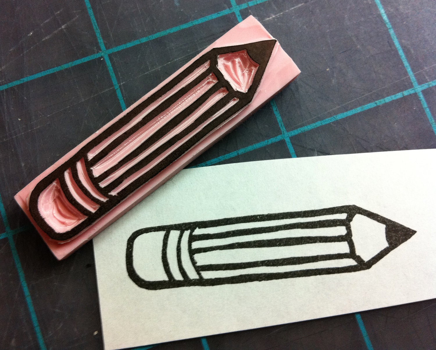 No. 2 Pencil Hand Carved Rubber Stamp for Acrylic Blocks
