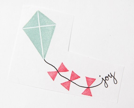 Joyful Flying Kite Hand Carved Rubber Stamp for Acrylic Blocks