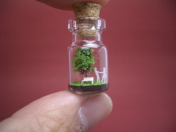 Tiny green tree and a couple in a tiny bottle ver.4