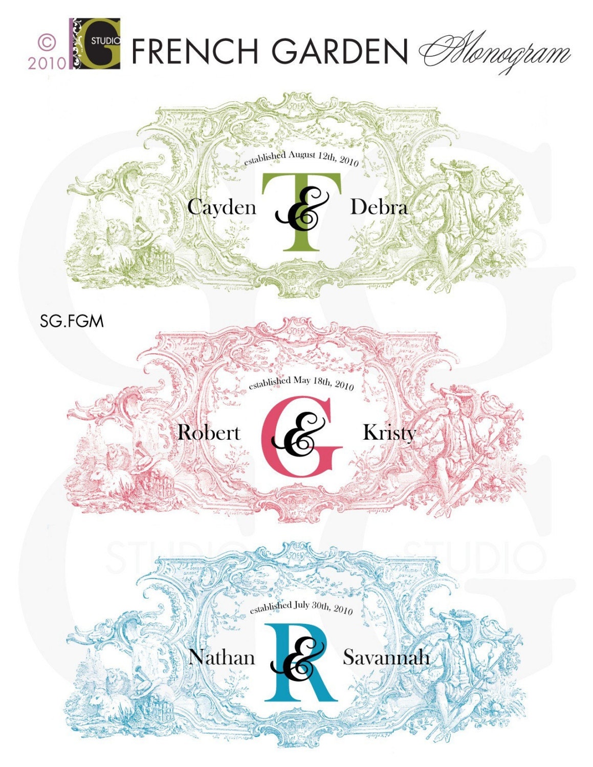 FRENCH GARDEN Style Monogram -- Personalize for wedding or business logo
