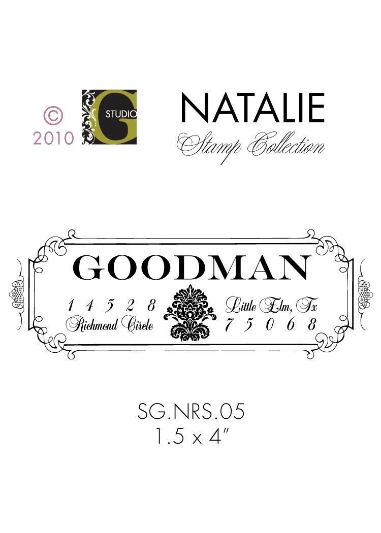 1.5 X 4 IN -- VINTAGE DAMASK RUBBER STAMP -- STYLE SG.NRS.05 -- personalized